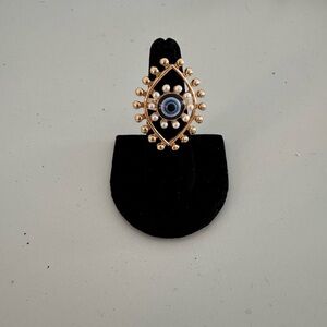 Gold-Tone Evil Eye Statement Ring in Blue and White